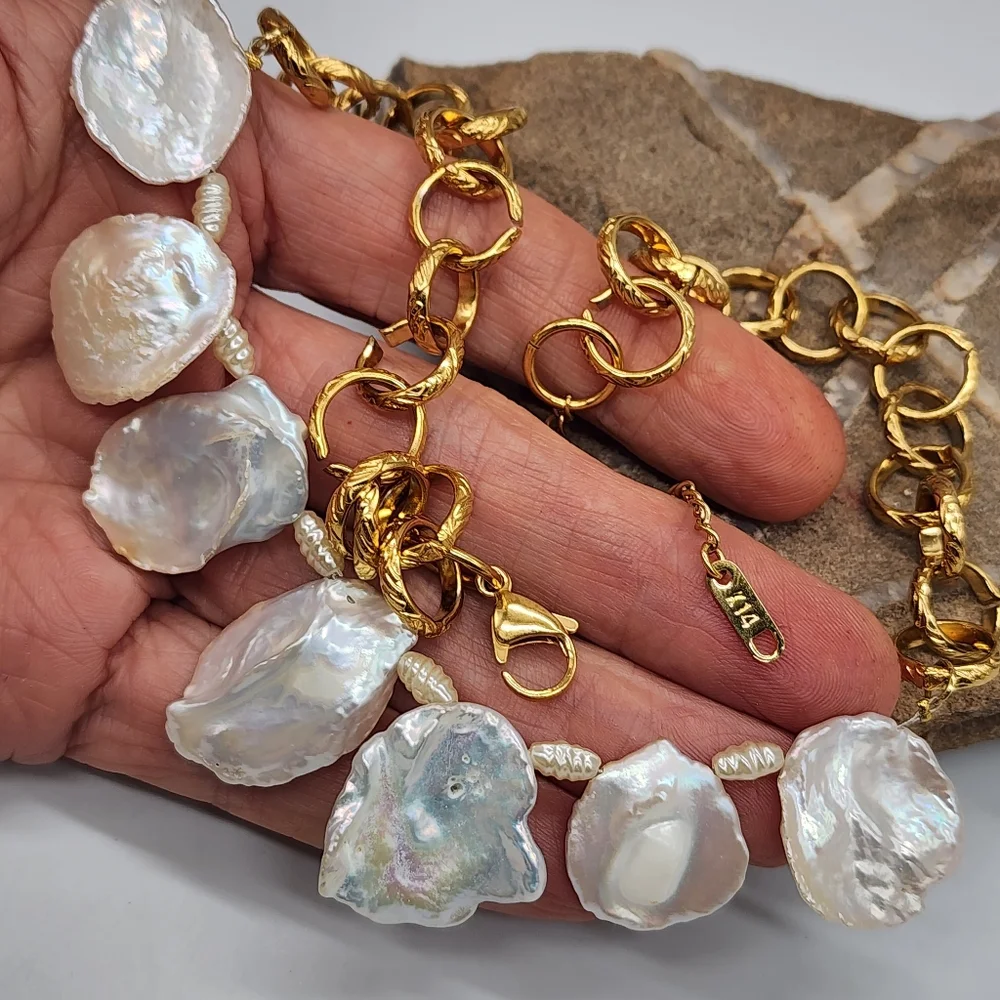 Cult Gaia Genuine Pearls 14K Gold plated Necklace Real Raw Coin Pearls